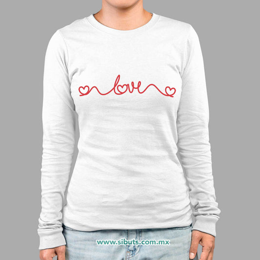 Playera Mujer Manga Larga San Valentin Hilo Corazón Love