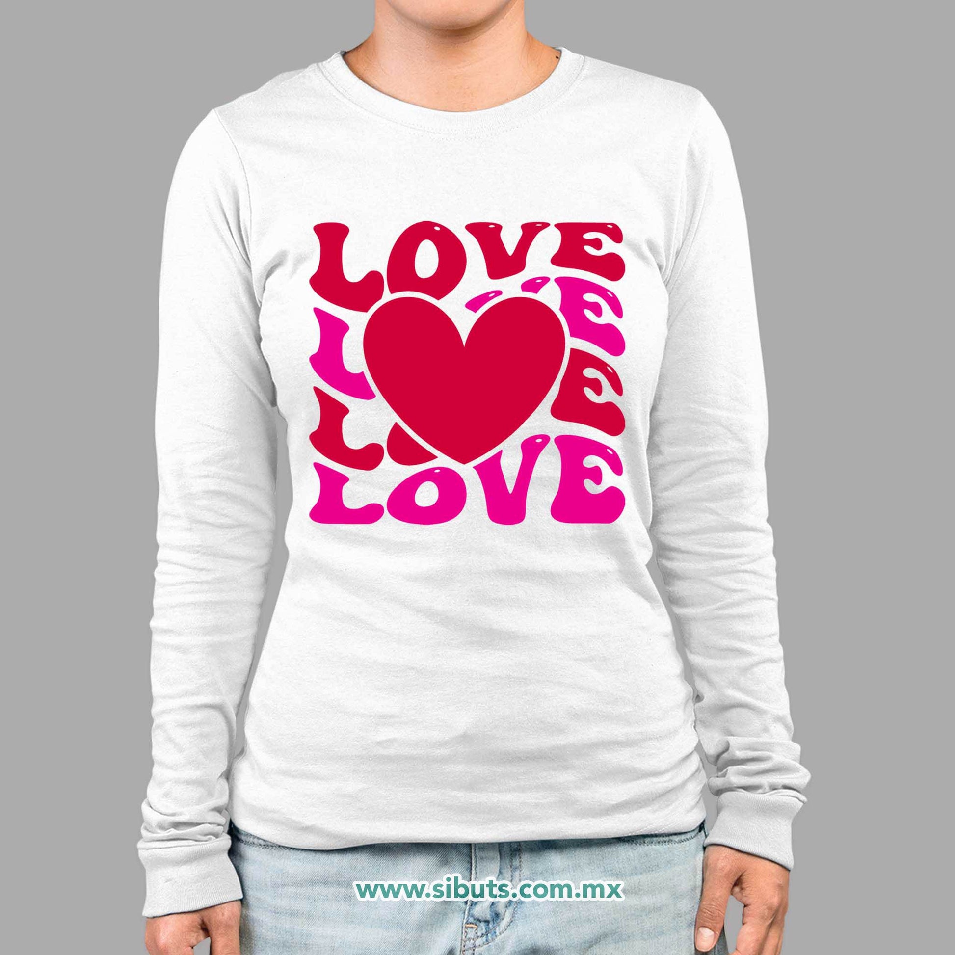 Playera Mujer Manga Larga San Valentin Love Love Corazón