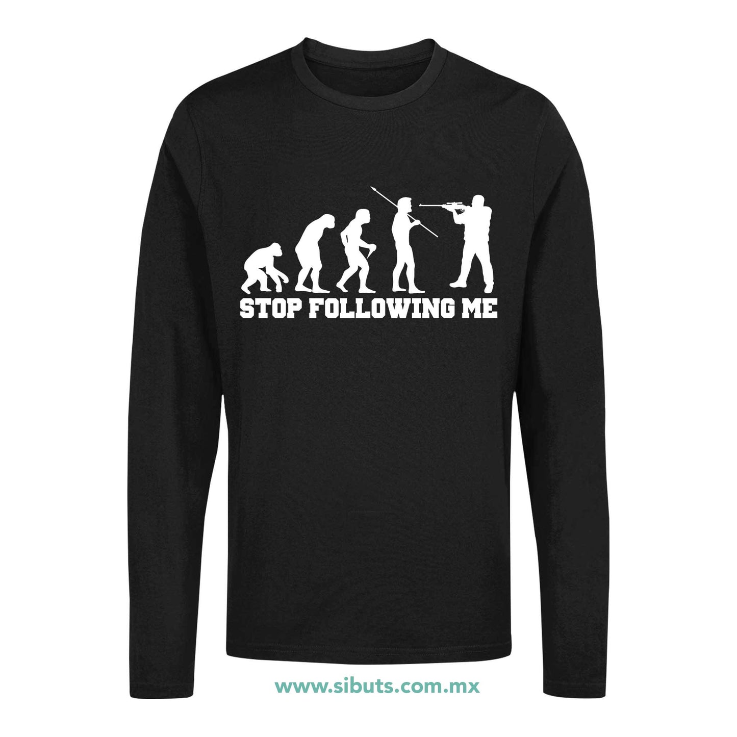 Playera Hombre Manga Larga Evolución Stop Following Me