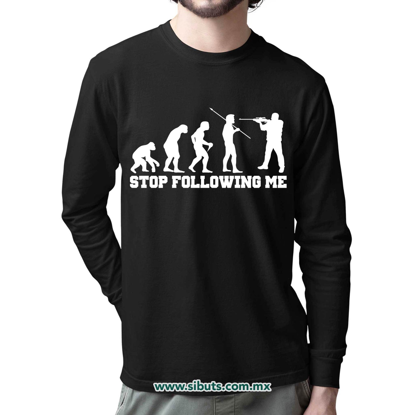 Playera Hombre Manga Larga Evolución Stop Following Me