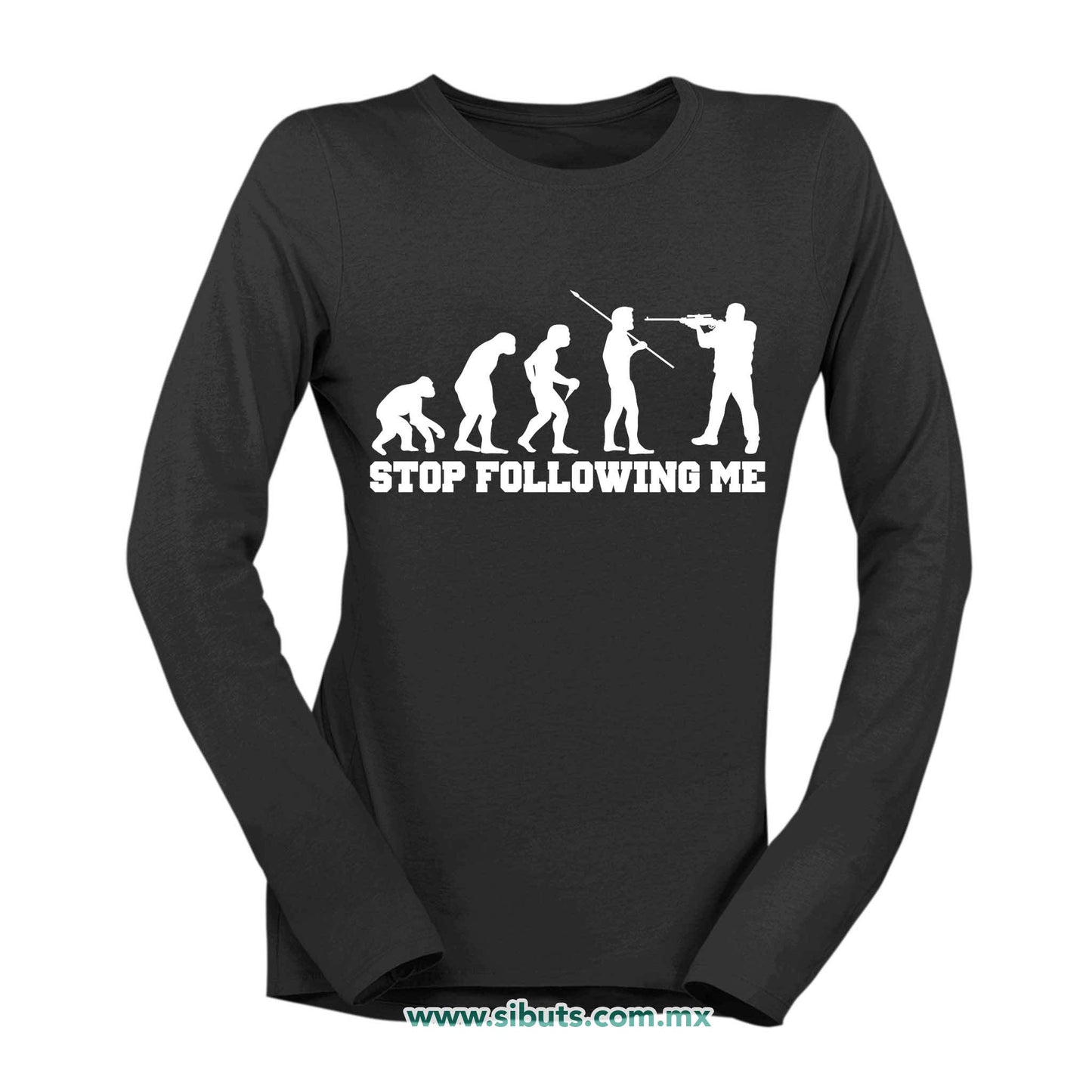Playera Mujer Manga Larga Evolución Stop Following Me