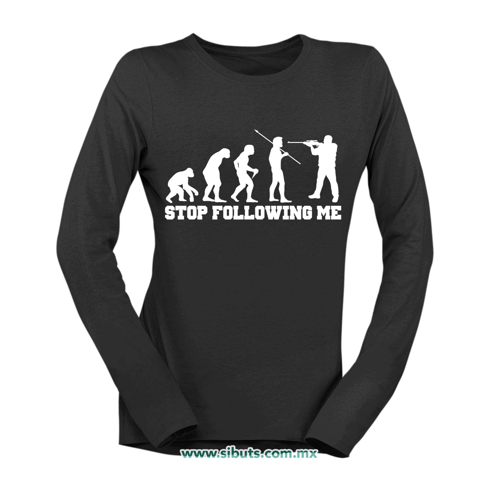 Playera Mujer Manga Larga Evolución Stop Following Me