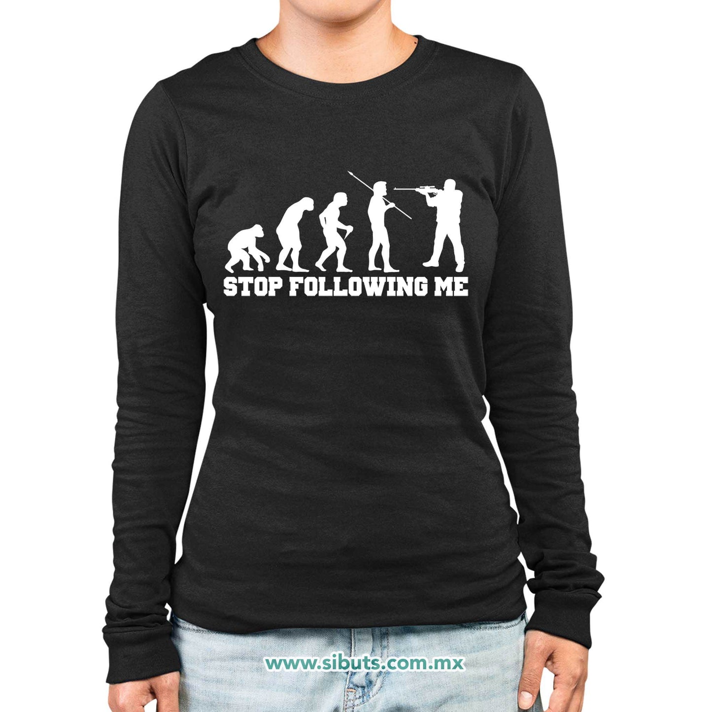 Playera Mujer Manga Larga Evolución Stop Following Me