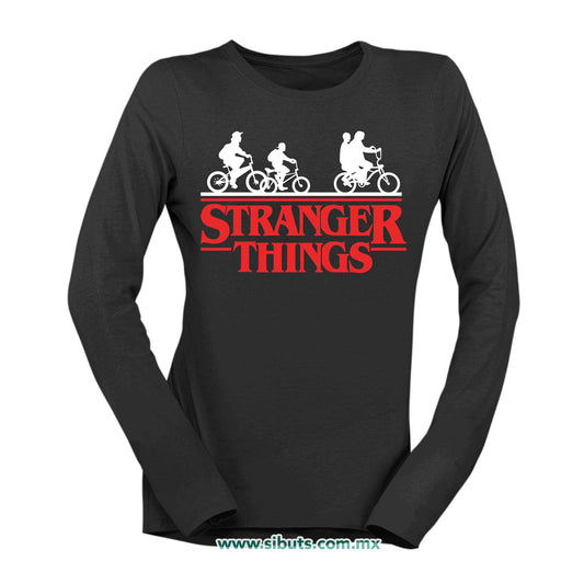 Playera Mujer Manga Larga Stranger Things Bicicletas