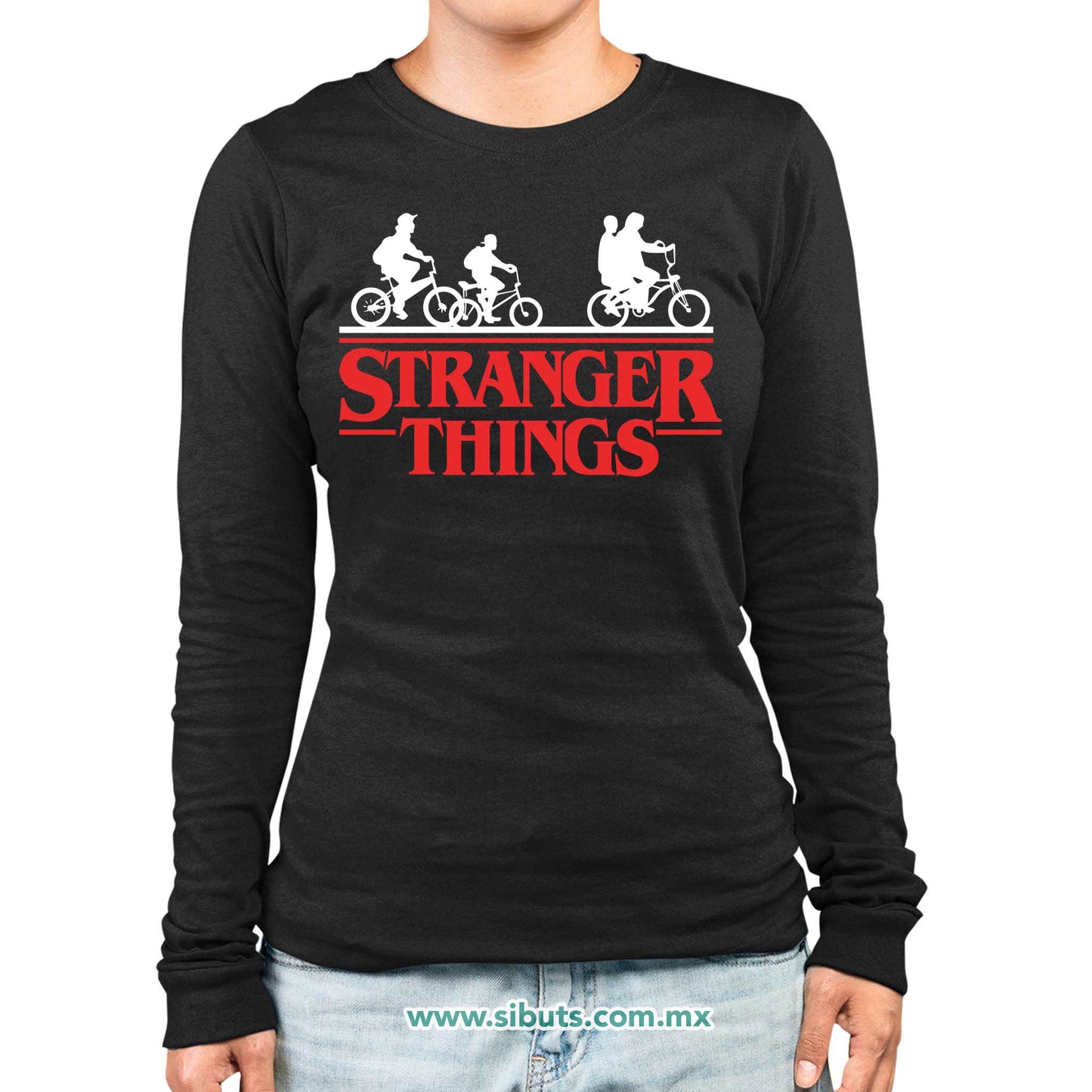 Playera Mujer Manga Larga Stranger Things Bicicletas
