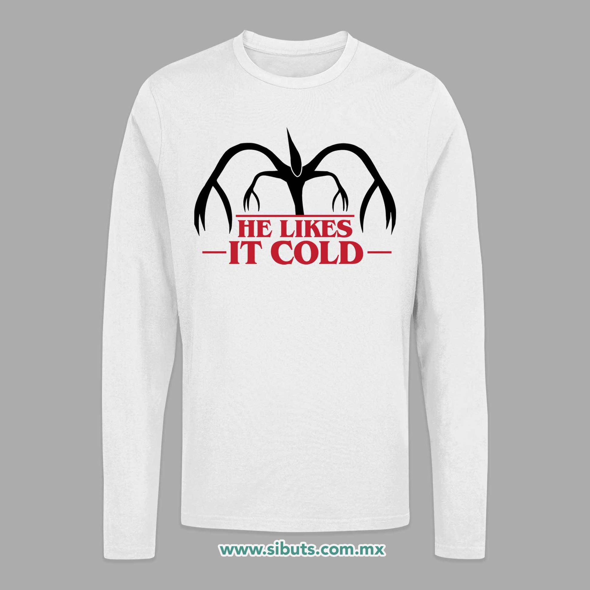 Playera Hombre Manga Larga Stranger Things Demogorgon He Likes It Cold