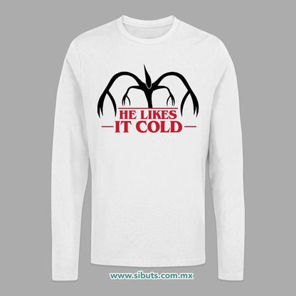Playera Hombre Manga Larga Stranger Things Demogorgon He Likes It Cold