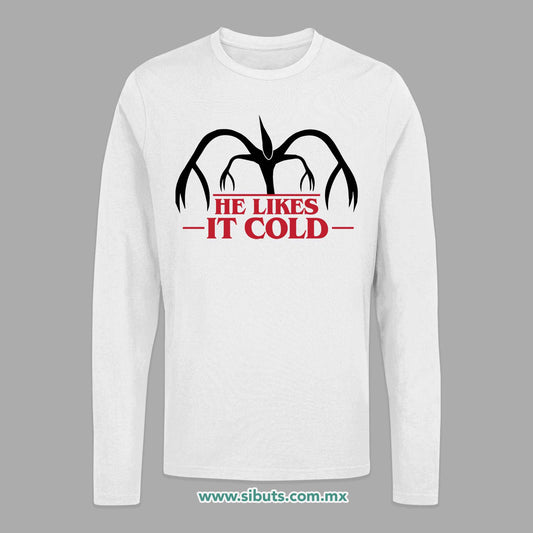 Playera Hombre Manga Larga Stranger Things Demogorgon He Likes It Cold