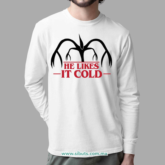 Playera Hombre Manga Larga Stranger Things Demogorgon He Likes It Cold