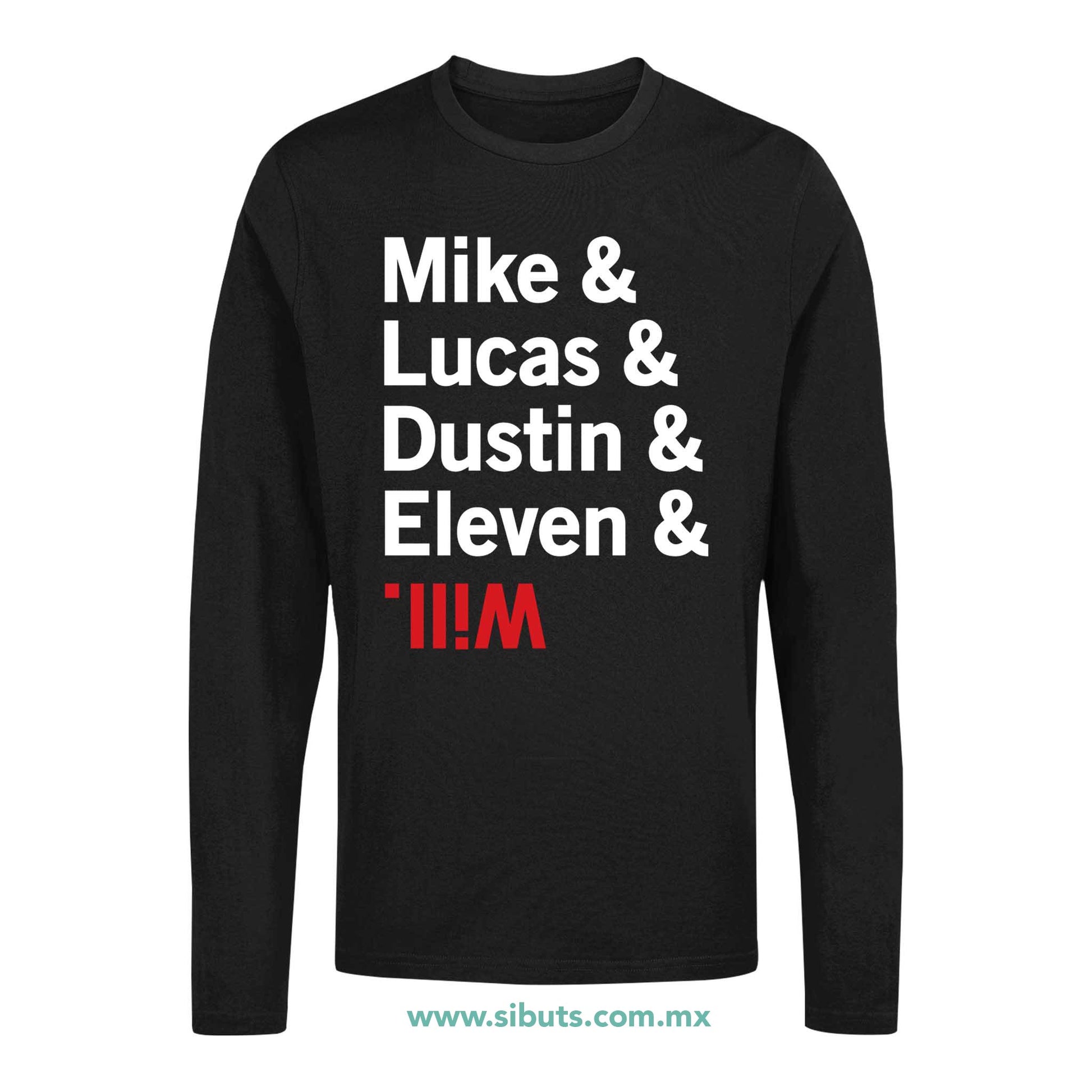 Playera Hombre Manga Larga Stranger Things Names Mike Lucas Dustin Eleven Will