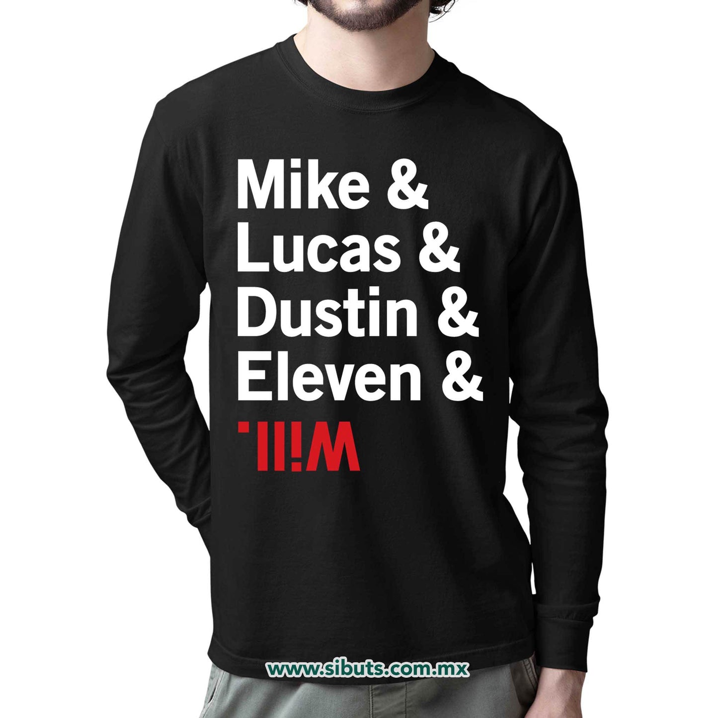 Playera Hombre Manga Larga Stranger Things Names Mike Lucas Dustin Eleven Will