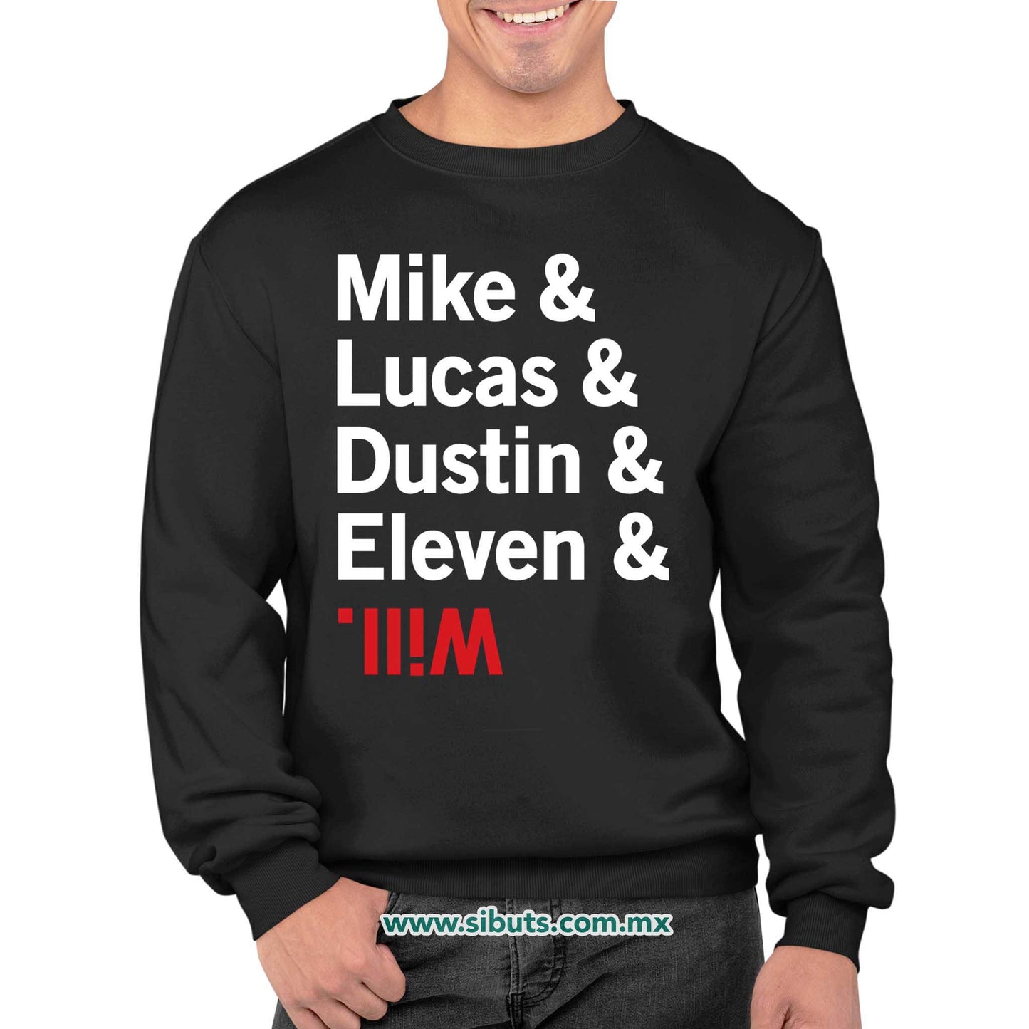 Sudadera Hombre Cuello Redondo Stranger Things Names Mike Lucas Dustin Eleven Will