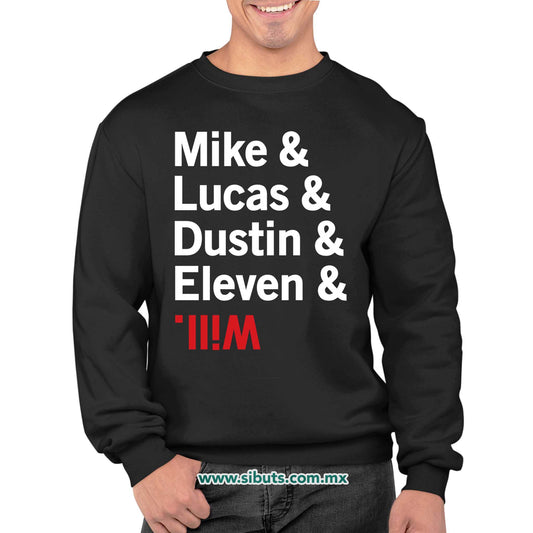 Sudadera Hombre Cuello Redondo Stranger Things Names Mike Lucas Dustin Eleven Will