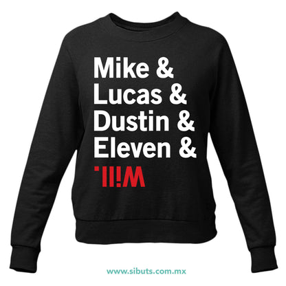 Sudadera Mujer Cuello Redondo Stranger Things Names Mike Lucas Dustin Eleven Will