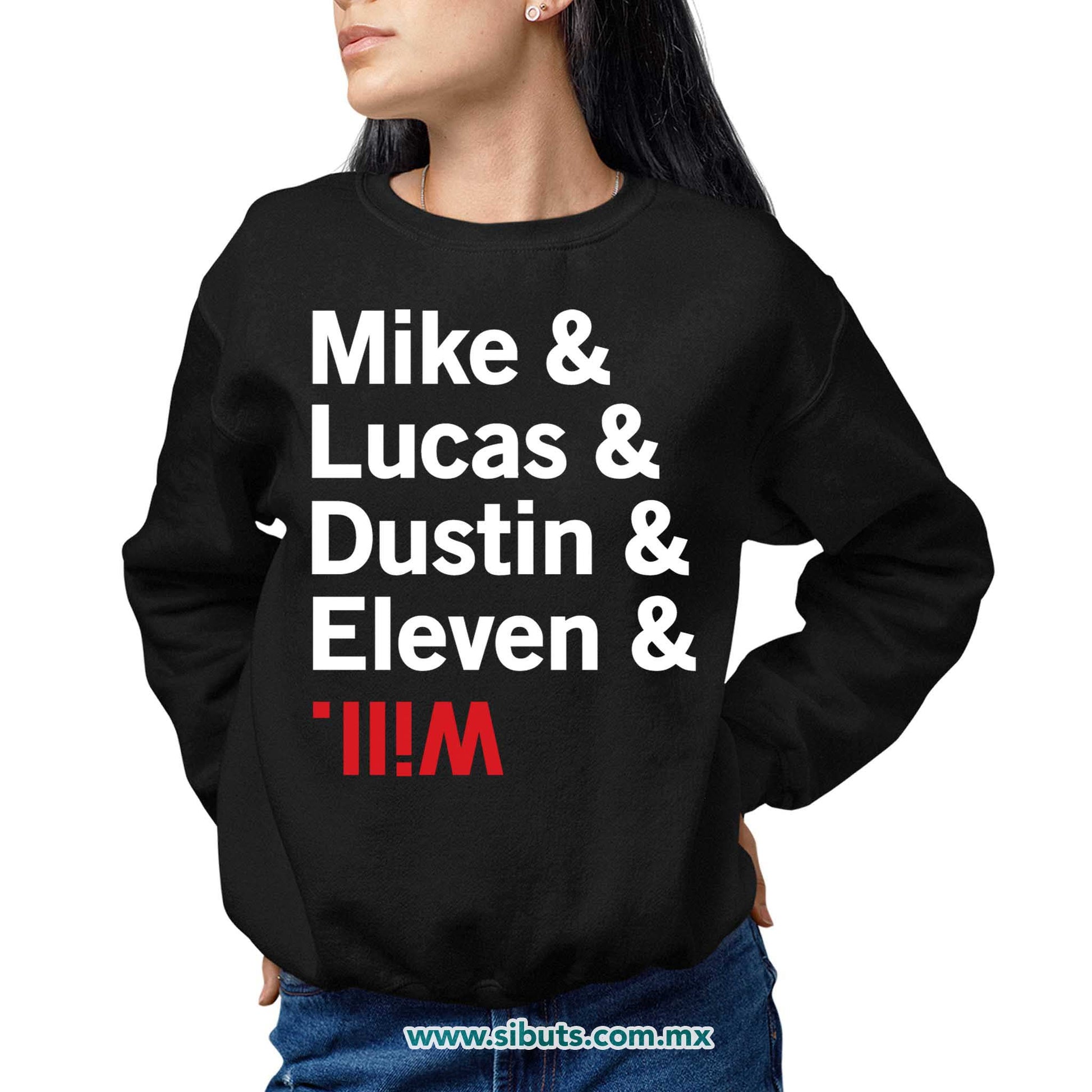 Sudadera Mujer Cuello Redondo Stranger Things Names Mike Lucas Dustin Eleven Will