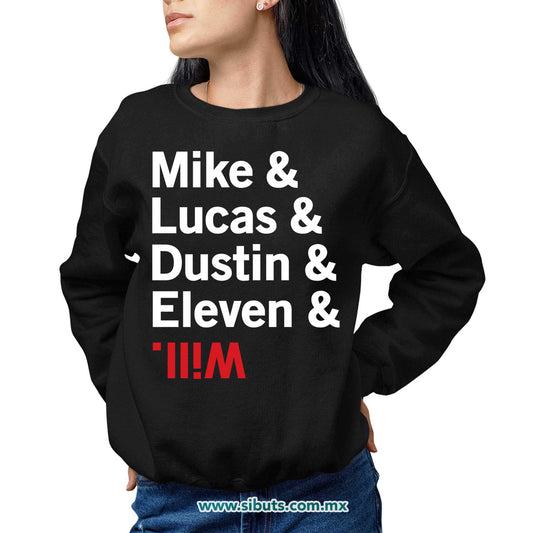 Sudadera Mujer Cuello Redondo Stranger Things Names Mike Lucas Dustin Eleven Will