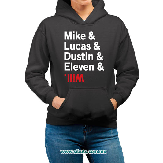 Sudadera Mujer Gorro Stranger Things Names Mike Lucas Dustin Eleven Will