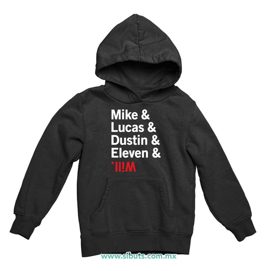 Sudadera Niño Gorro Stranger Things Names Mike Lucas Dustin Eleven Will