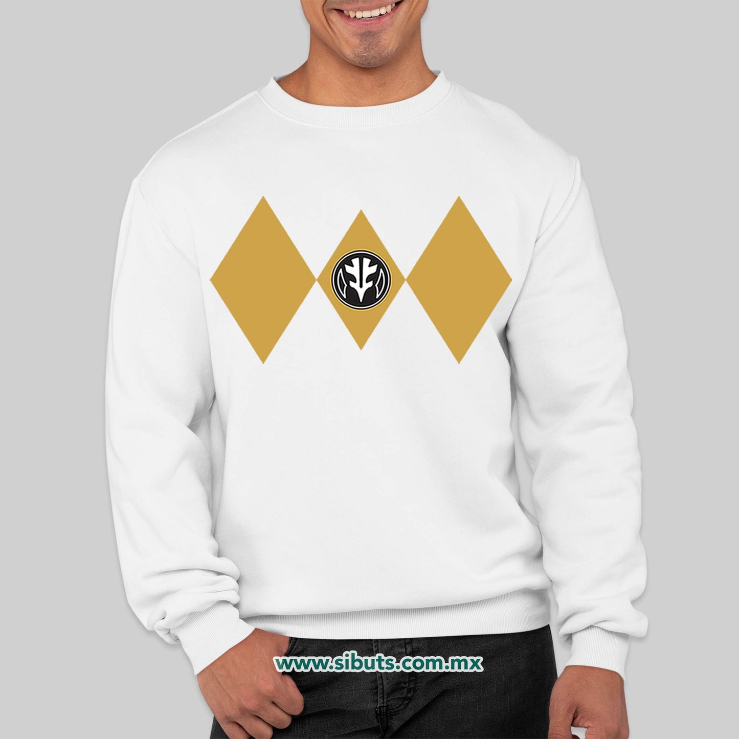 Sudadera Hombre Cuello Redondo Power Ranger Blanco
