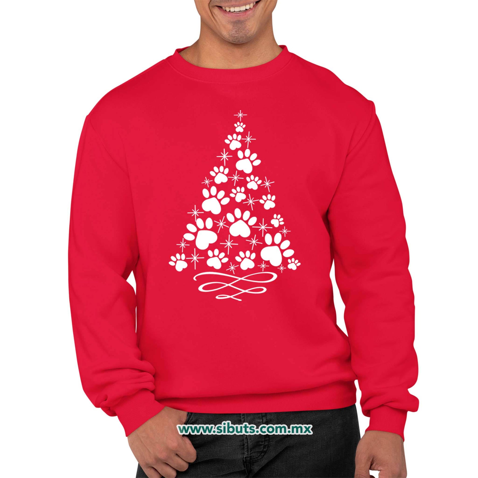 Sudadera Hombre Cuello Redondo Árbol Navidad Con Huella De Perrito
