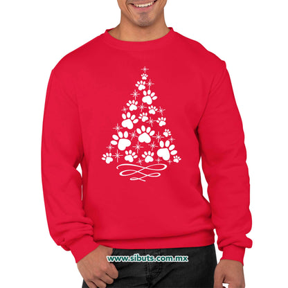 Sudadera Hombre Cuello Redondo Árbol Navidad Con Huella De Perrito
