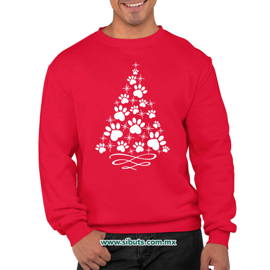 Sudadera Hombre Cuello Redondo Árbol Navidad Con Huella De Perrito