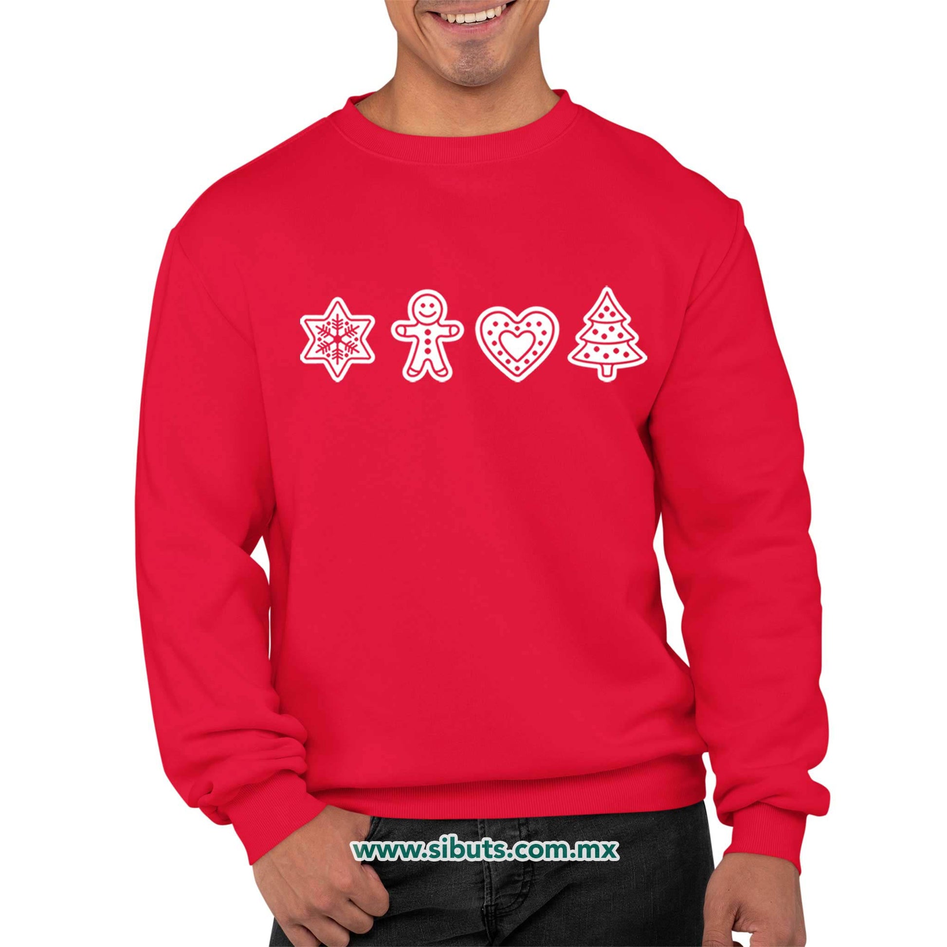 Sudadera Hombre Cuello Redondo Galletas De Jengibre Navidad