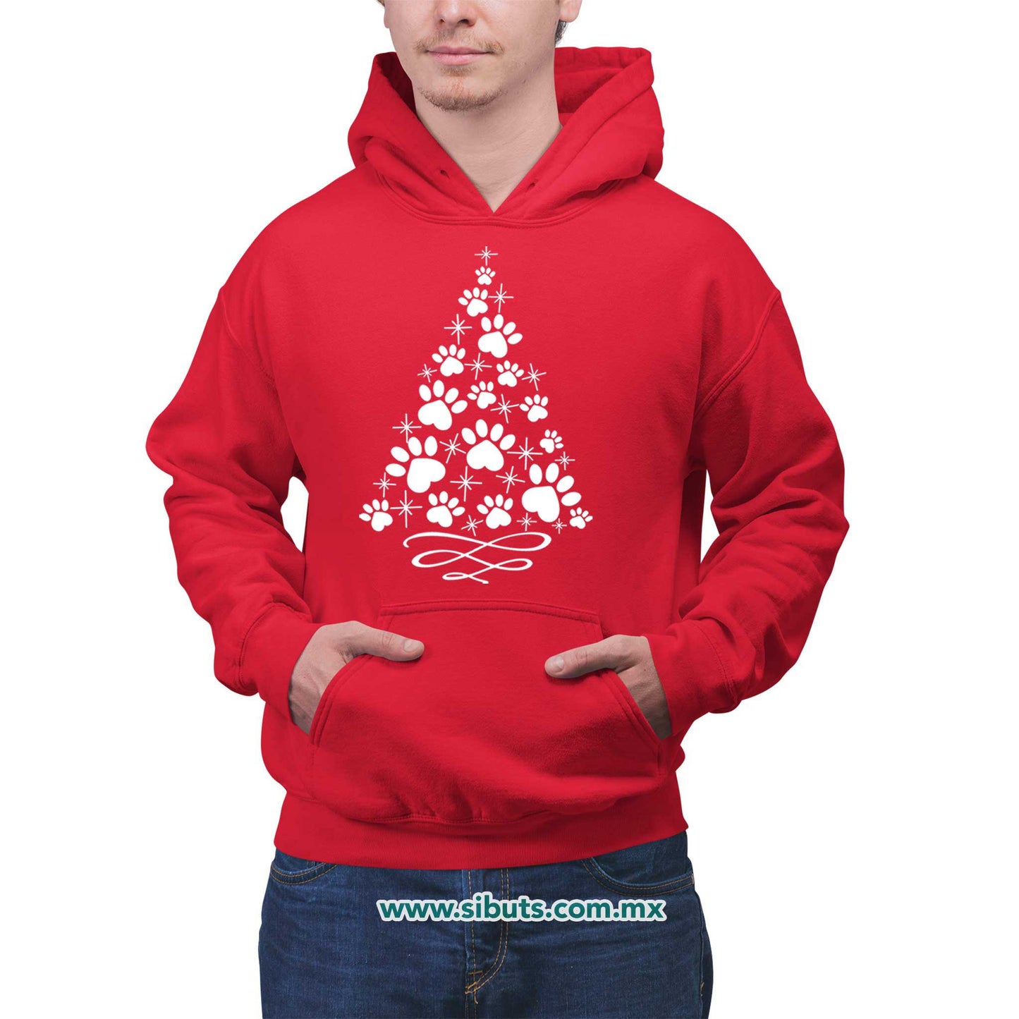 Sudadera Hombre Gorro Árbol Navidad Con Huella De Perrito