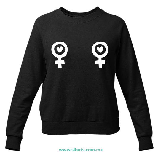 Sudadera Mujer Cuello Redondo Siímbolo Feminista Boobs