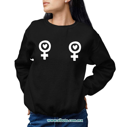 Sudadera Mujer Cuello Redondo Siímbolo Feminista Boobs