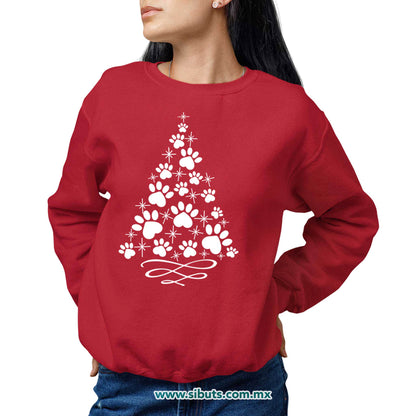 Sudadera Mujer Cuello Redondo Árbol Navidad Con Huella De Perrito