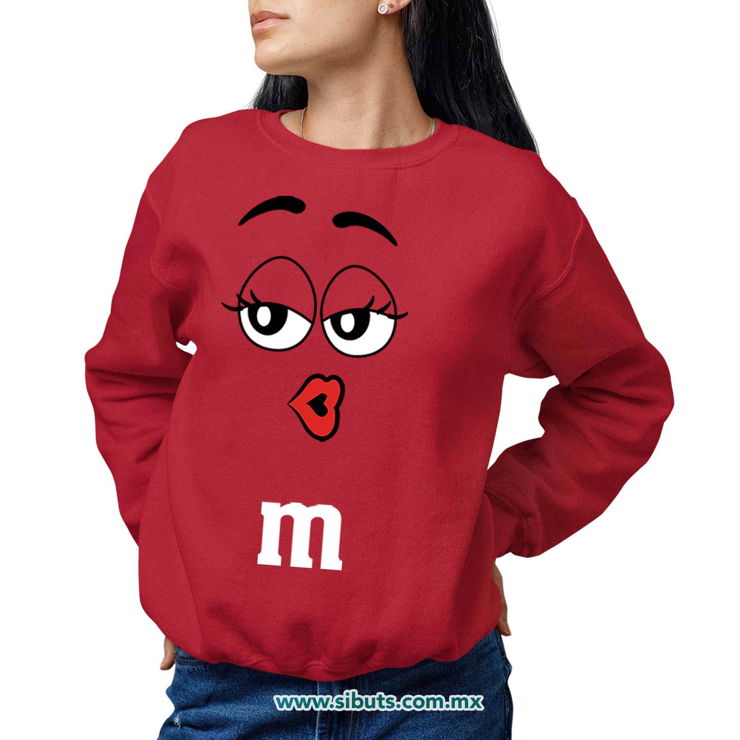 Sudadera Mujer Cuello Redondo Chocolate M&M Rojo