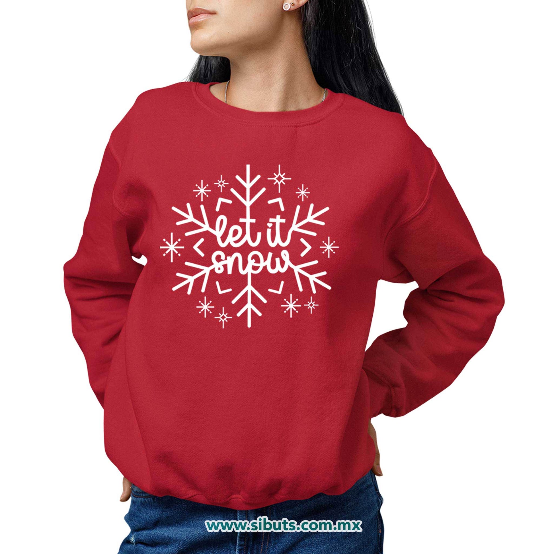 Sudadera Mujer Cuello Redondo Copo De Nieve Let It Snow