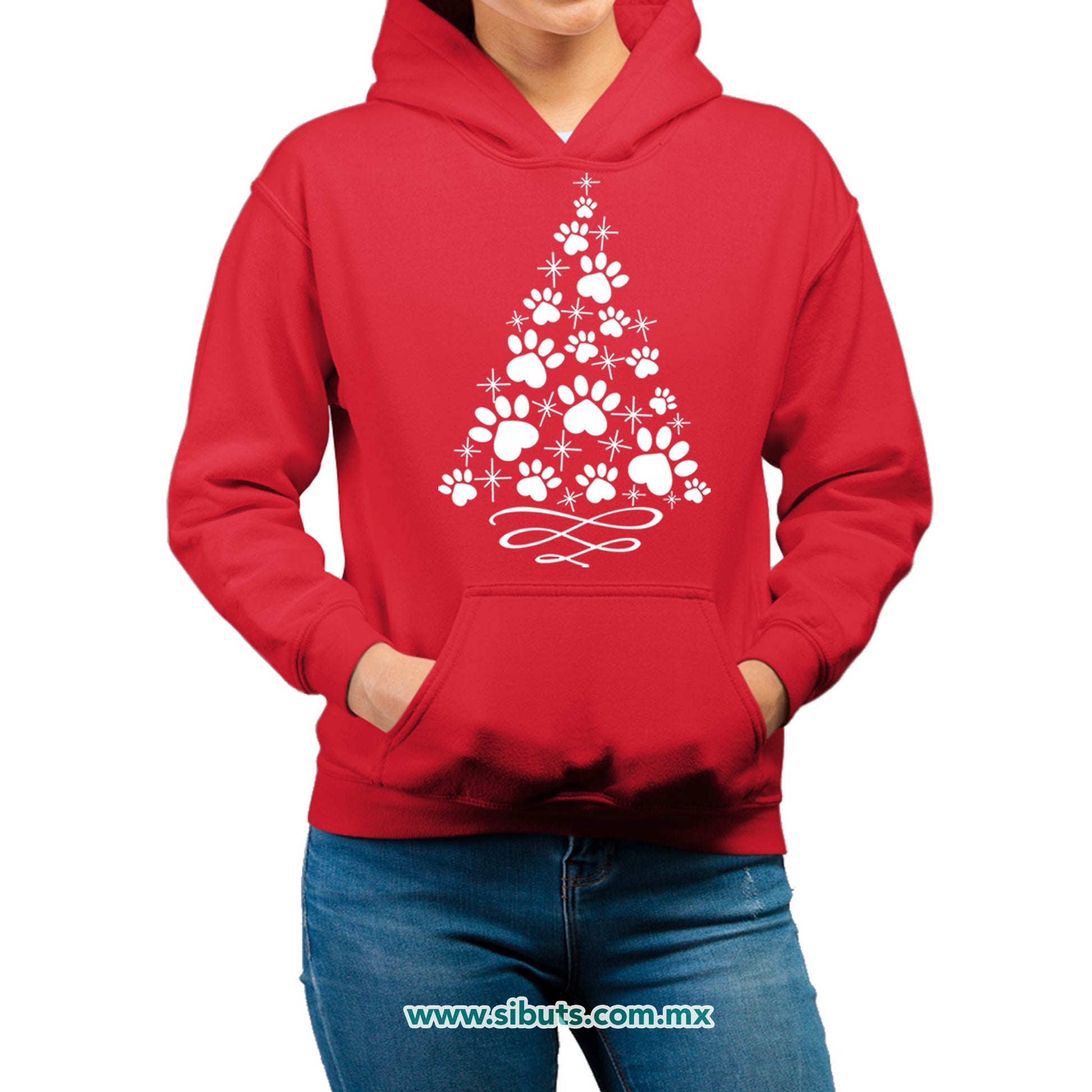 Sudadera Mujer Gorro Árbol Navidad Con Huella De Perrito