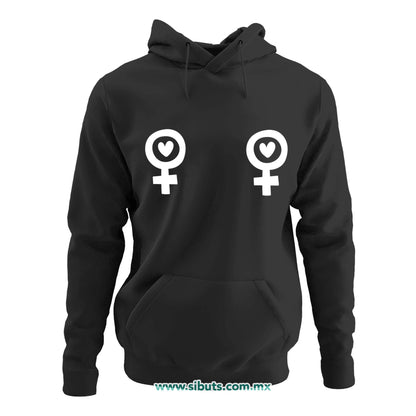 Sudadera Mujer Gorro Siímbolo Feminista Boobs