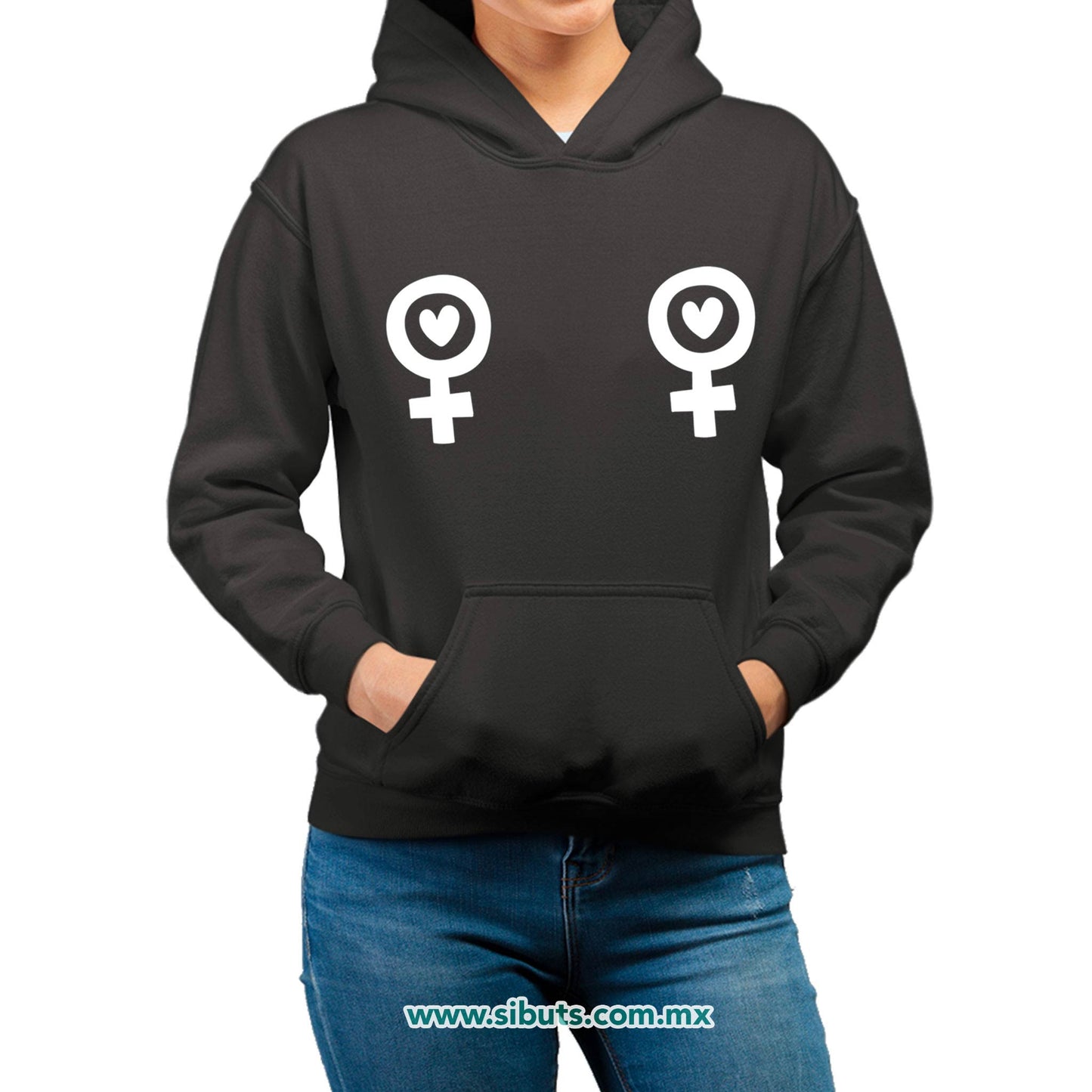 Sudadera Mujer Gorro Siímbolo Feminista Boobs