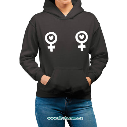 Sudadera Mujer Gorro Siímbolo Feminista Boobs