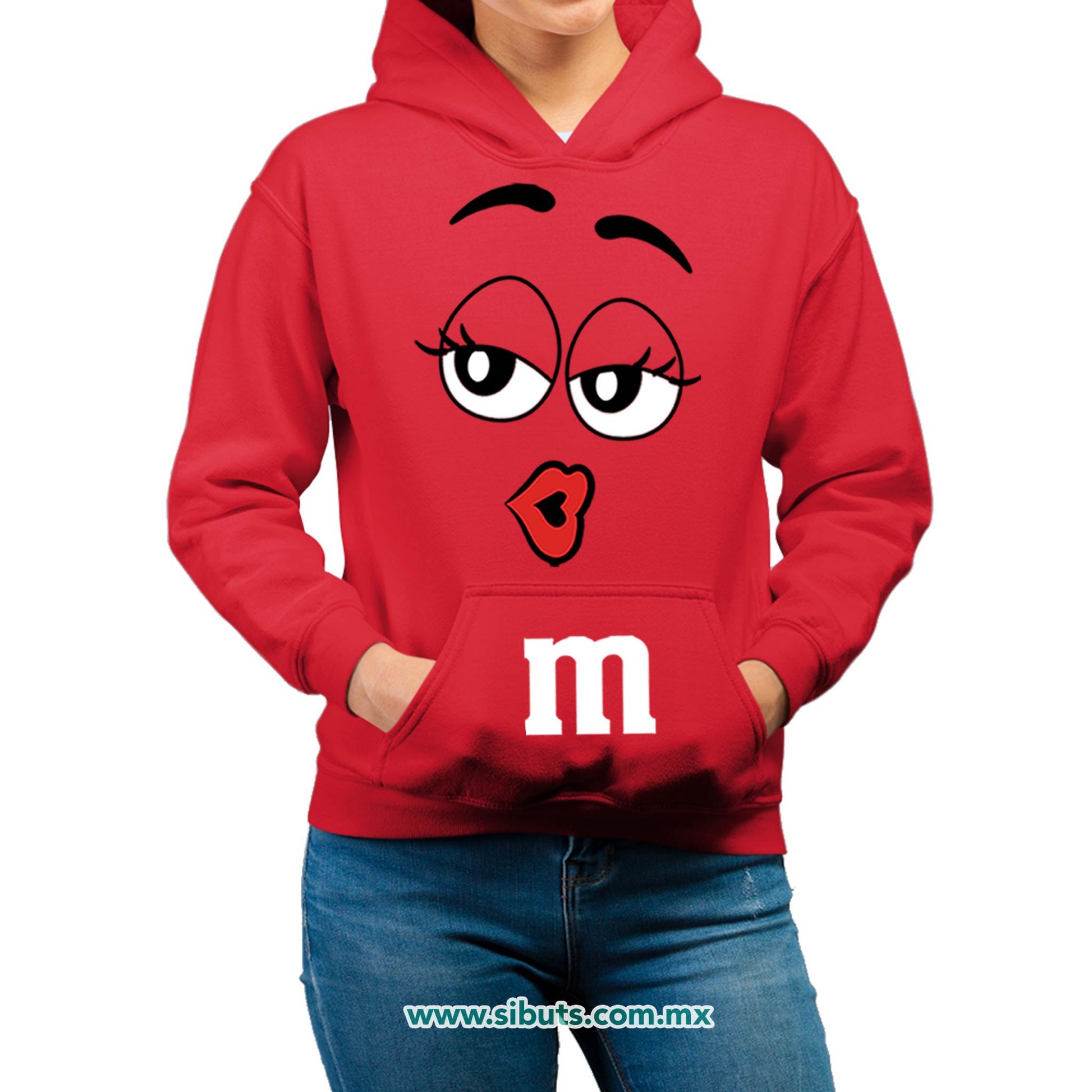 Sudadera Mujer Gorro Chocolate M&M Rojo