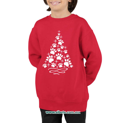 Sudadera Niño Cuello Redondo Árbol Navidad Con Huella De Perrito