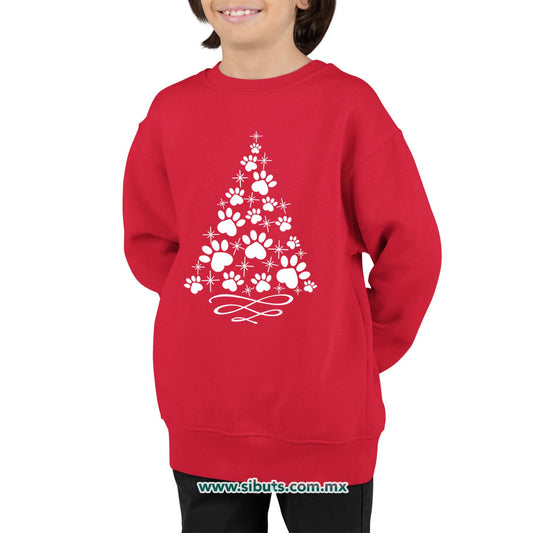 Sudadera Niño Cuello Redondo Árbol Navidad Con Huella De Perrito