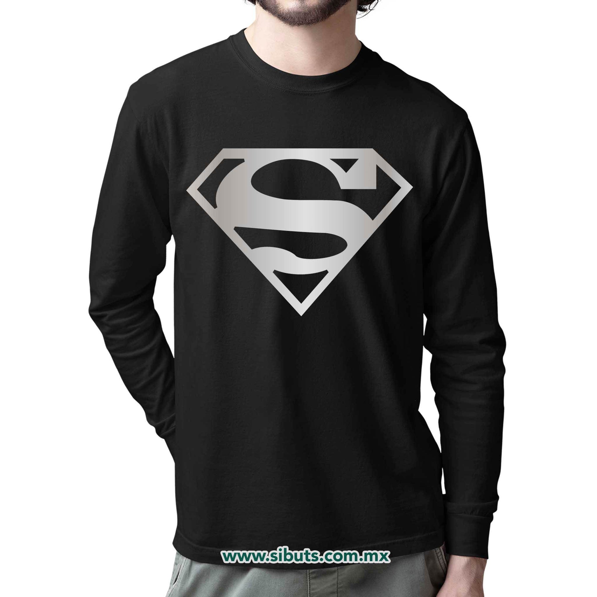 Playera Hombre Manga Larga Superman Silver