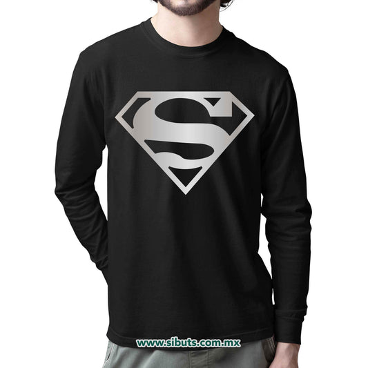 Playera Hombre Manga Larga Superman Silver