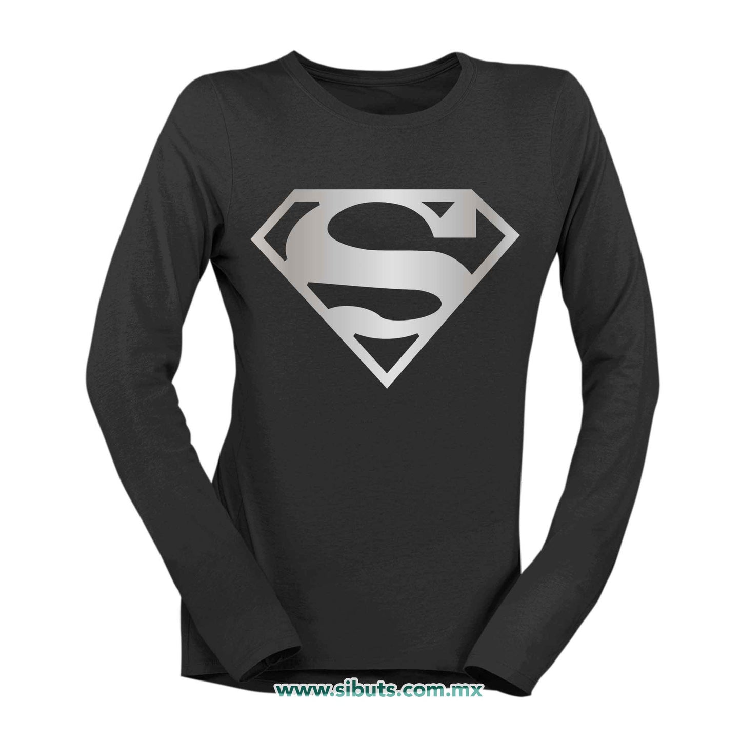 Playera Mujer Manga Larga Superman Silver