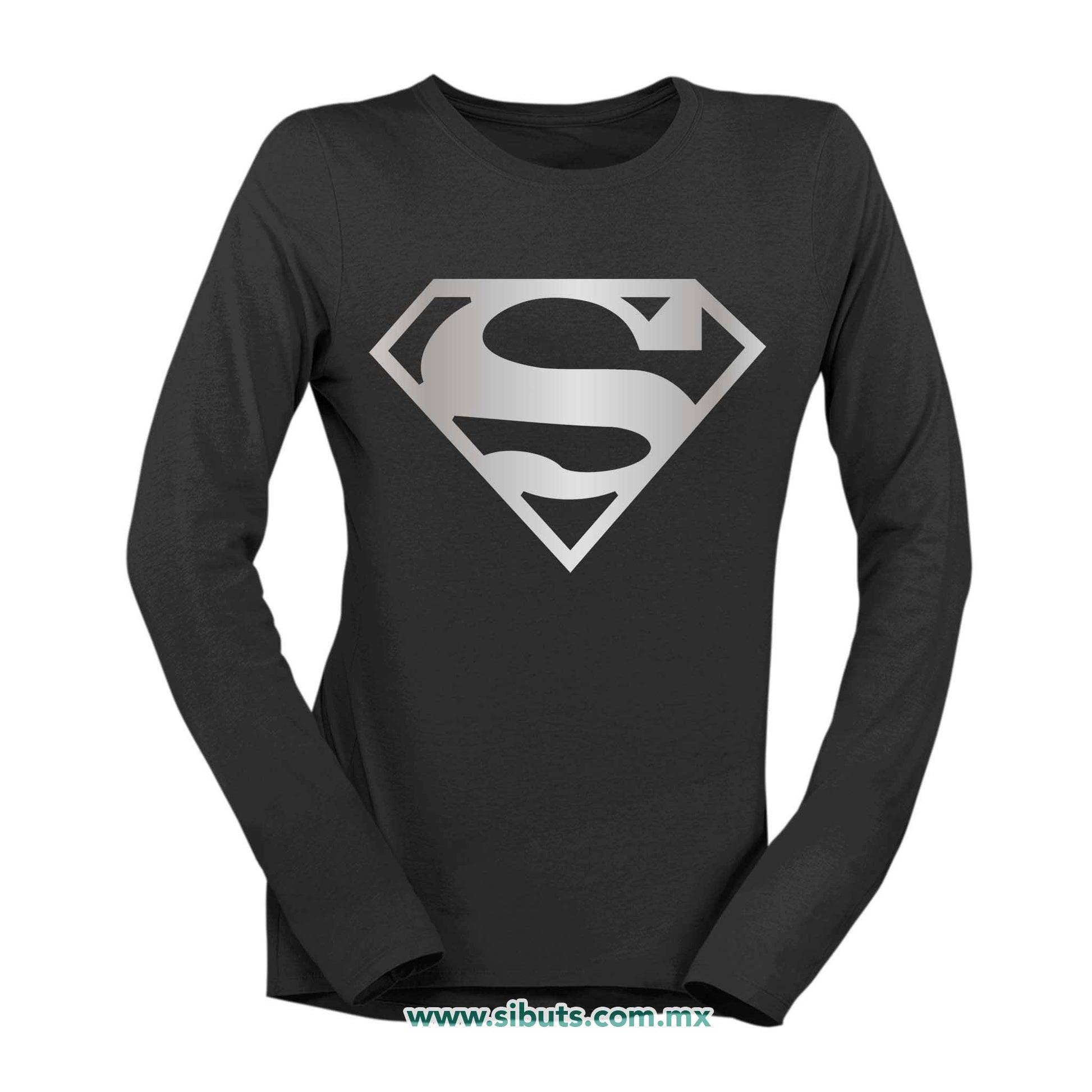 Playera Mujer Manga Larga Superman Silver