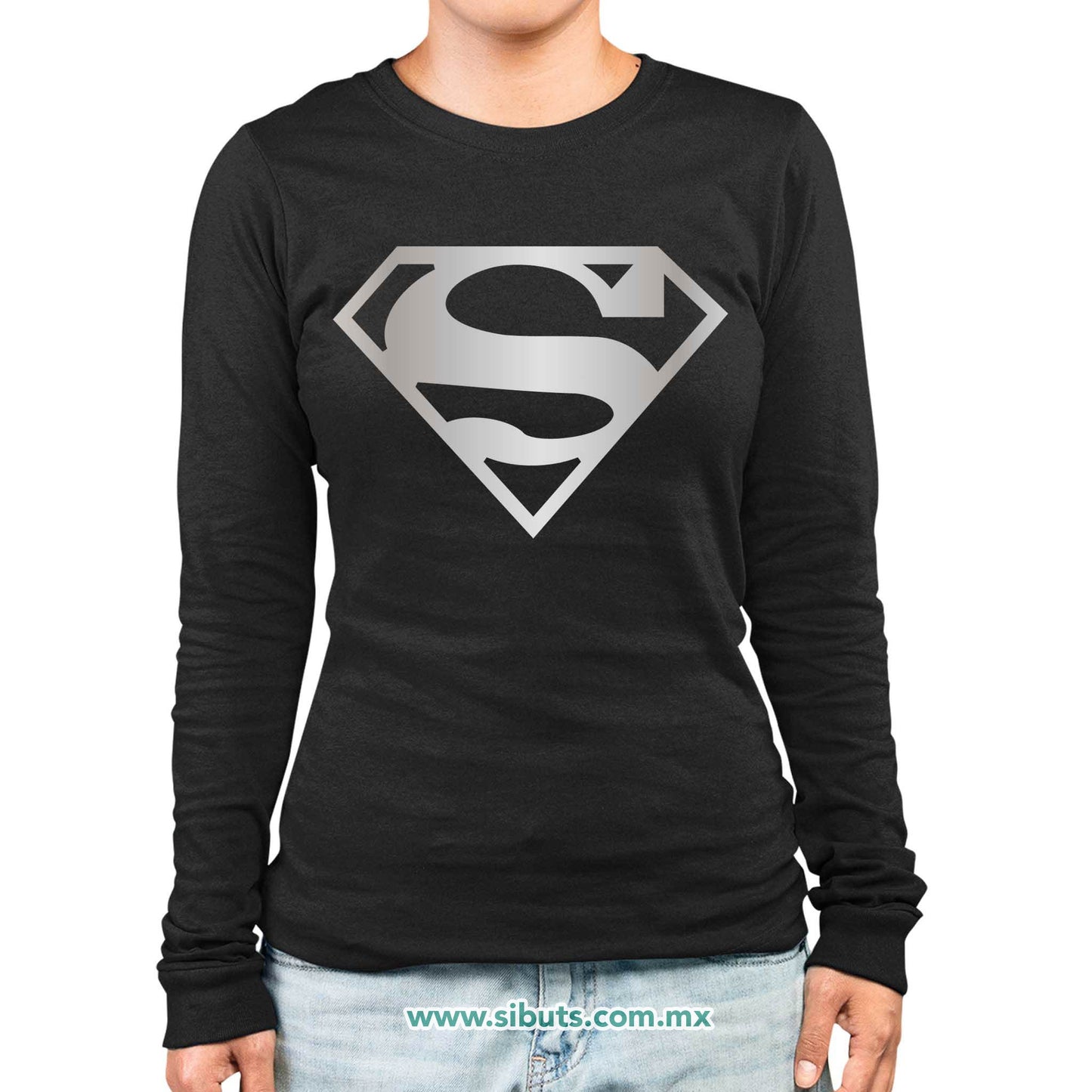 Playera Mujer Manga Larga Superman Silver