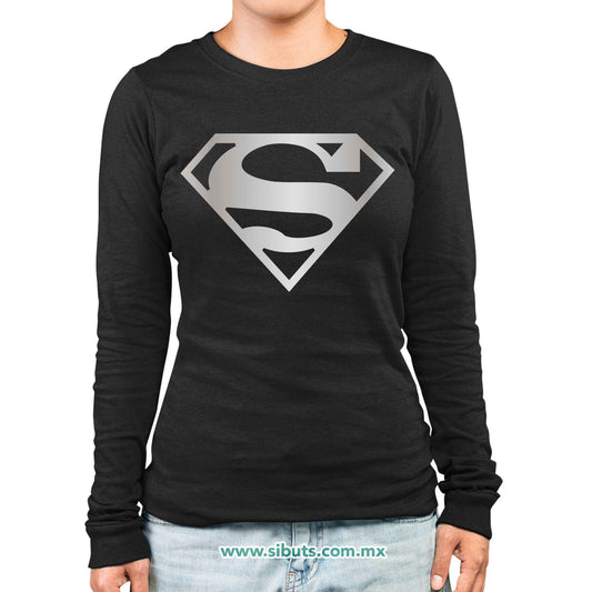 Playera Mujer Manga Larga Superman Silver