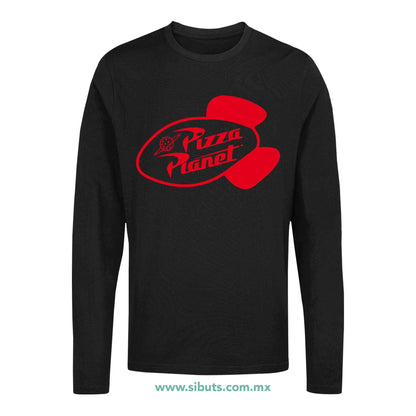 Playera Hombre Manga Larga Toy Story Pizza Planet Rojo