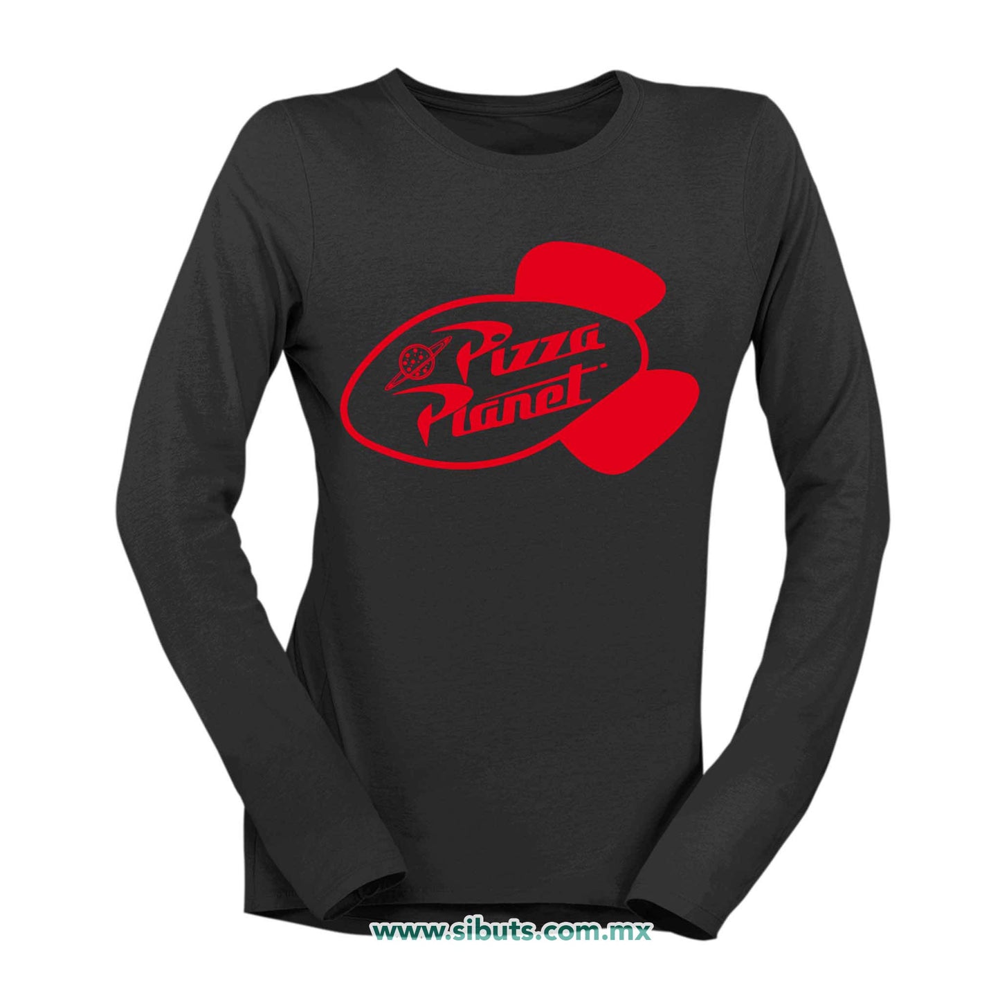 Playera Mujer Manga Larga Toy Story Pizza Planet Rojo