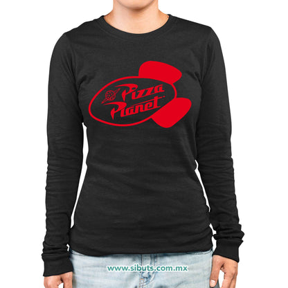Playera Mujer Manga Larga Toy Story Pizza Planet Rojo