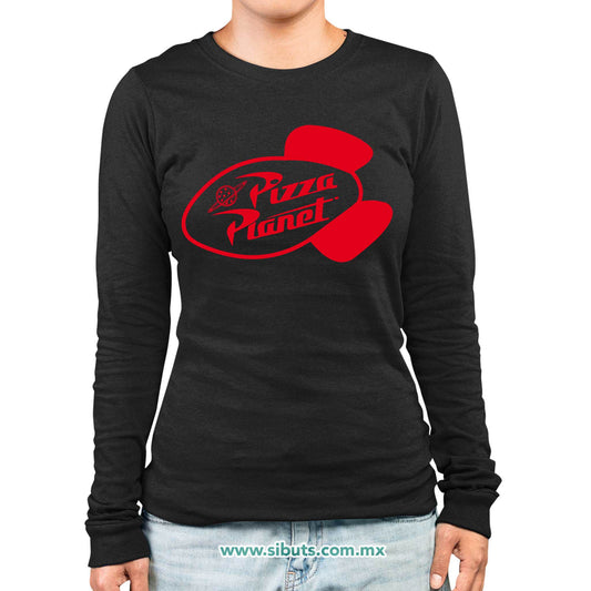 Playera Mujer Manga Larga Toy Story Pizza Planet Rojo